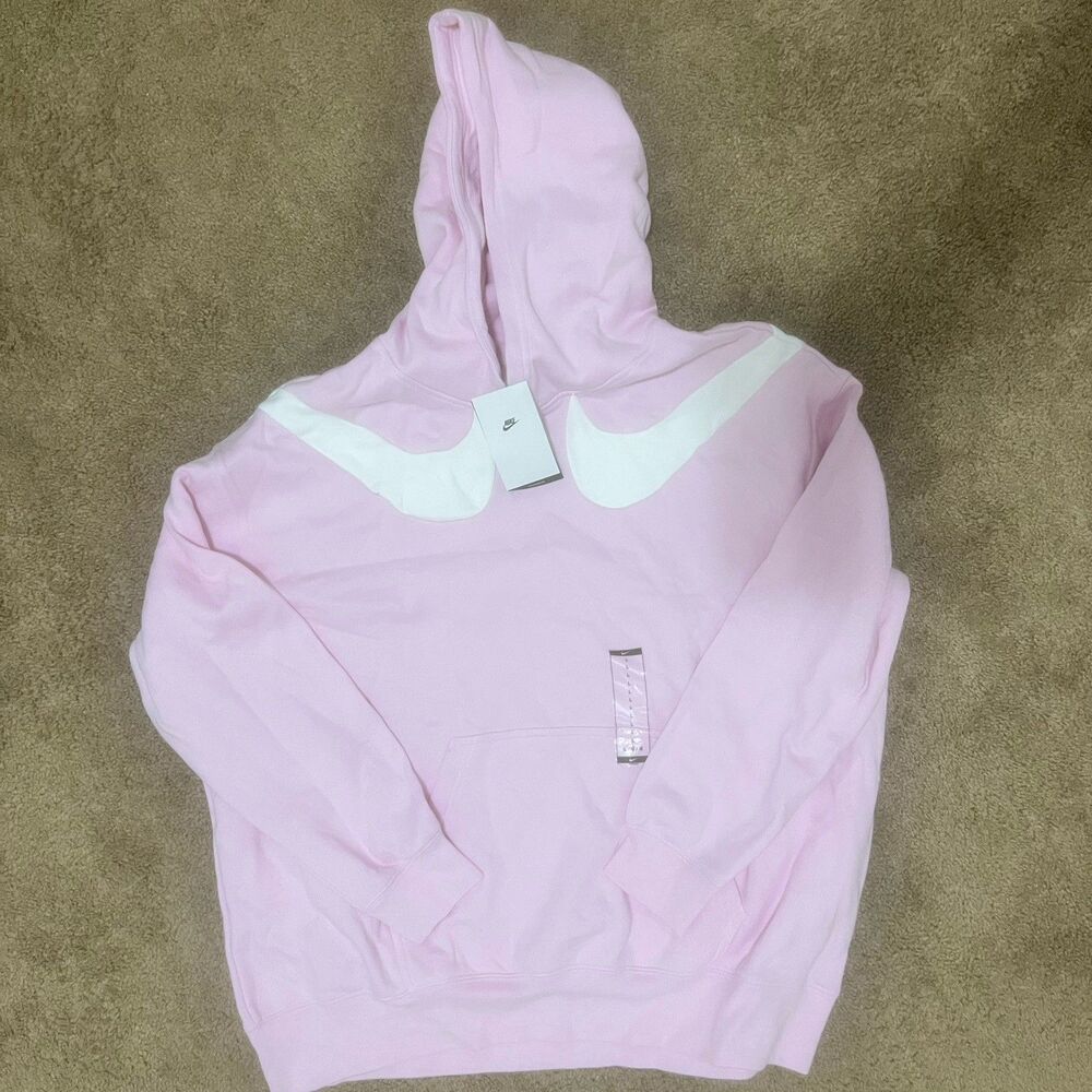 NWT Womens NSW Nike Pink Swoosh Oversized Fleece Hoodie Size Medium FJ8572-695